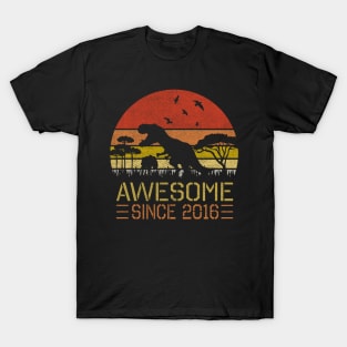 Dinosaur 4th Birthday Boy Shirt Gift Awesome Since 2016 T-Shirt